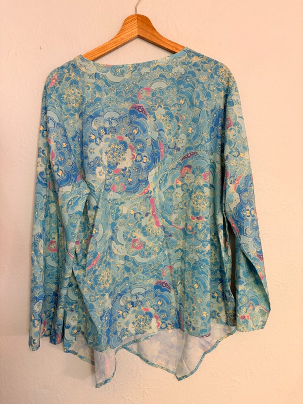 Blue Paisley Mandala Tunic XXL Long Sleeve Lightweight Boho Blouse Resortwear - Picture 10 of 10